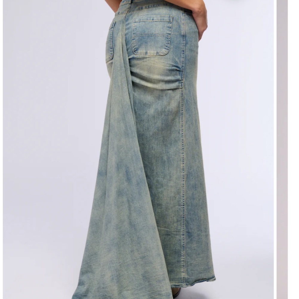 Women's Light Blue Denim Maxi Skirt w/train
